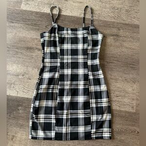 Divided Black and White Sheath Mini Dress Spaghetti Strap